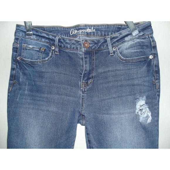 Aeropostle 10 x 27" Bayla Skinny Crop Jeans cropped cotton stretch distressed bl - Picture 2 of 7